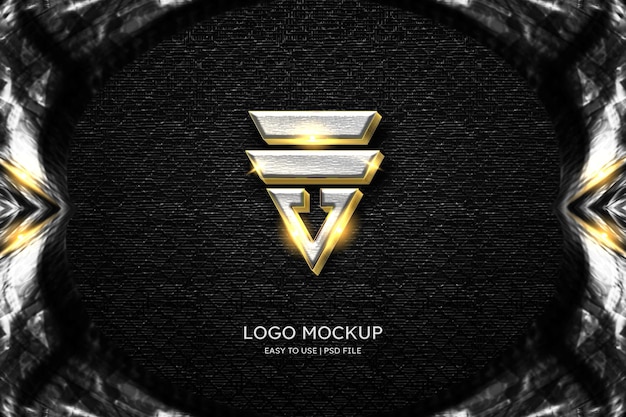 PSD luxury logo mockup on futuristic frame chrome