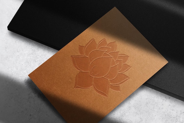 Luxury lotus brown paper embossed single peper mockup