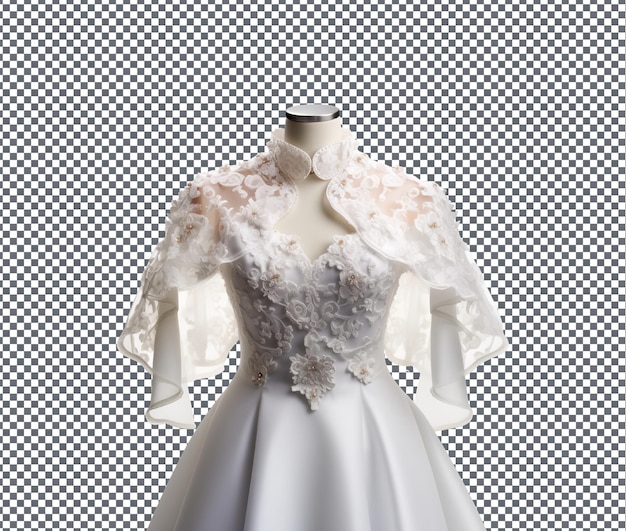 PSD luxury mandarin collar bridal caplet isolated on transparent background