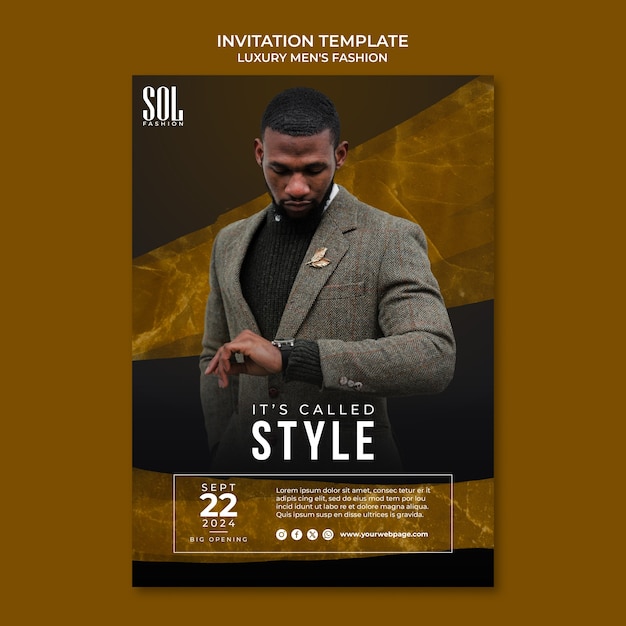 PSD luxury men's fashion invitation template