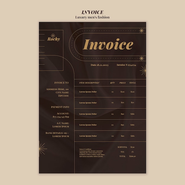 PSD luxury men's fashion invoice template