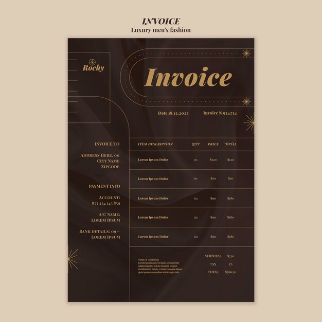 Luxury men's fashion invoice template