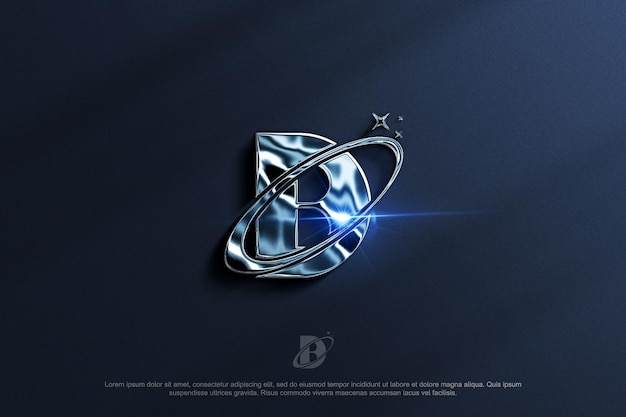 PSD luxury metallic steel logo mockup effect