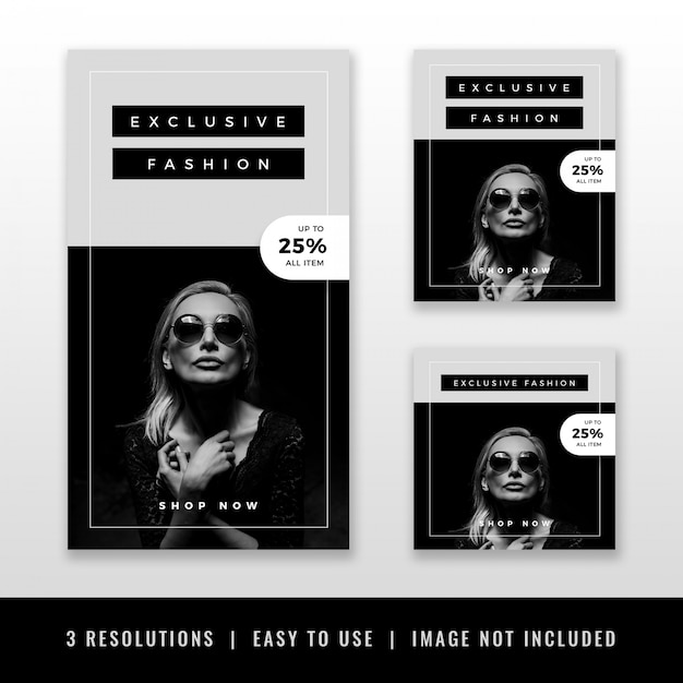 PSD luxury minimalist modern black white instagram banner and story template set