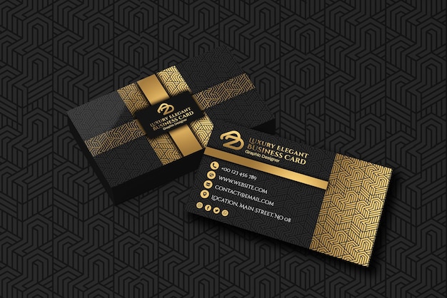 Luxury modern black and gold business card template with geometric pattern