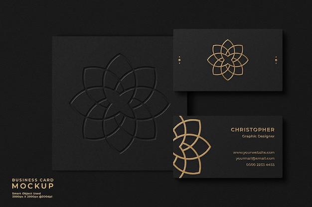 Luxury and modern dark business card logo mockup with embossed and debossed effect