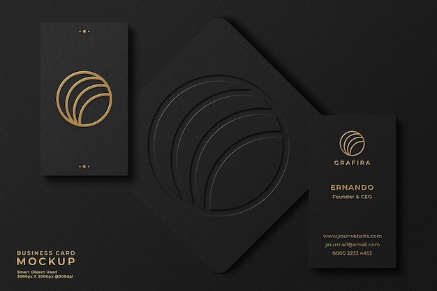 Luxury and modern dark business card logo mockup with embossed and debossed effect