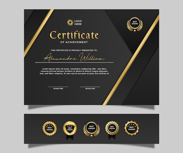 PSD luxury modern simple lanscape certificate design black gold 8