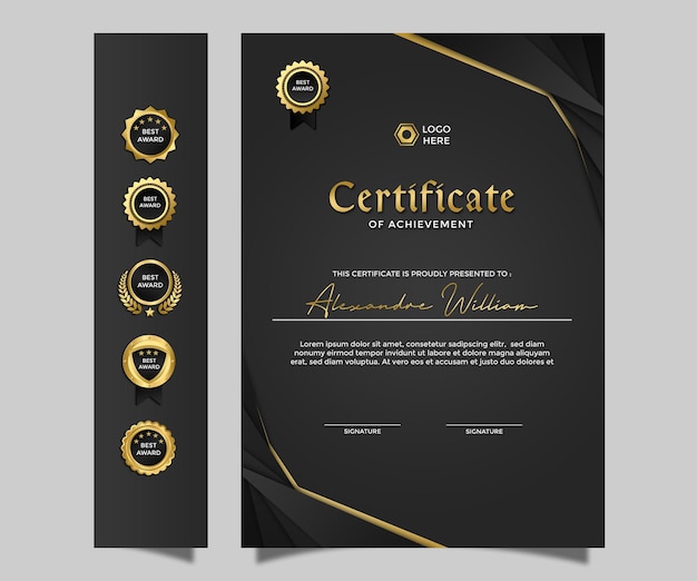 Certificato di lusso moderno semplice ritratto di realizzazione design oro nero 6