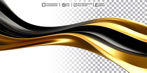 PSD luxury in motion realistic 3d render of dynamic black and gold wave without background