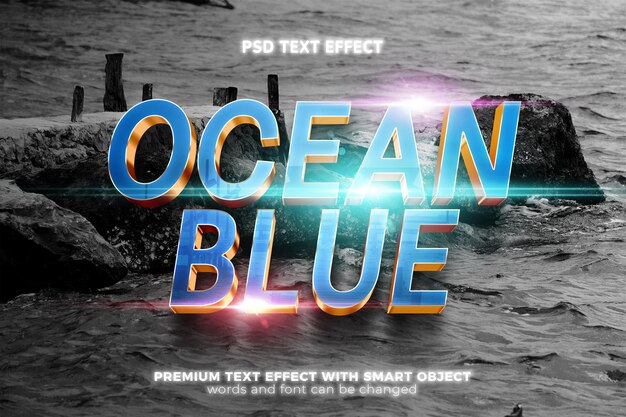 Luxury ocean blue gold movies cinematic bold 3d editable text effect mockup template