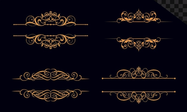 PSD luxury ornamental design collection on transparent background