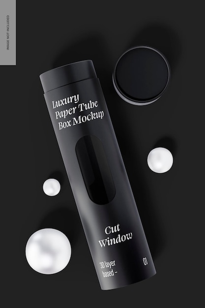 PSD luxury paper tube box  mockup, top view