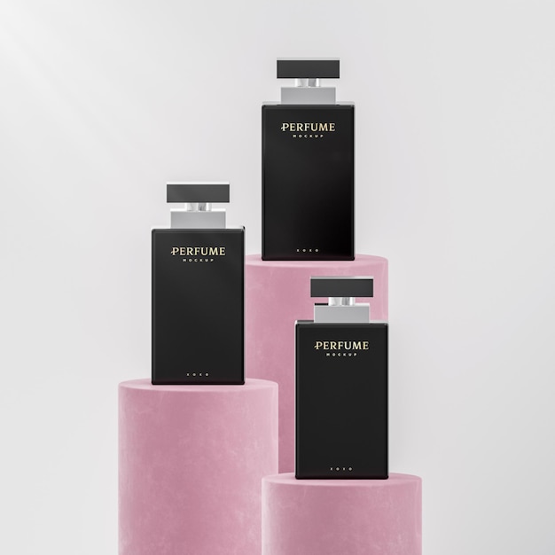 PSD luxury perfume bottle logo mockup of brand identity 3d render