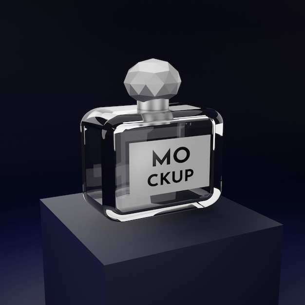 luxury perfume bottle mockup with a blue background
