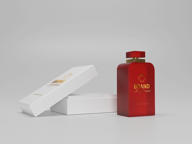 Luxury perfume bottle with box mockup