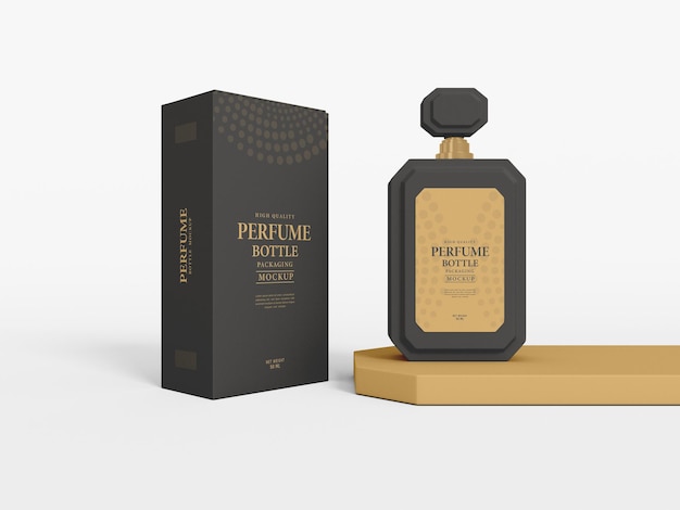 Luxury perfume bottle with box mockup