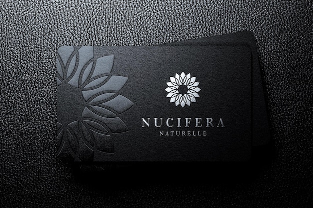 PSD luxury pile of business card logo mockup with embossed effect