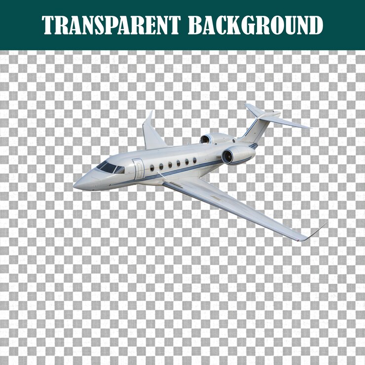 PSD luxury private jet side view with transparent background isolated png