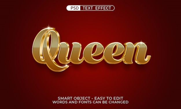 Luxury queen gold modern 3d text style mockup