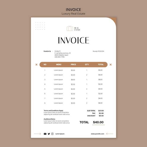 PSD luxury real estate invoice template