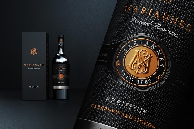 PSD mockup del marchio del vino di lusso e realistico