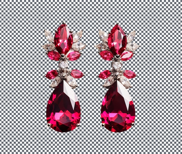 PSD luxury red ruby earrings jewellery isolated on transparent background