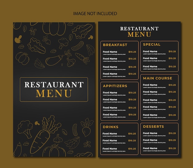luxury restaurant menu template with elegant black and gold design