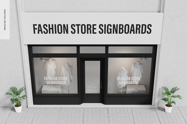 Luxury shop storefront mockup, high angle view