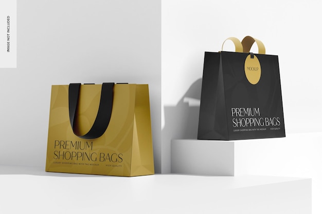 Luxury shopping bags with tag mockup, right and left view