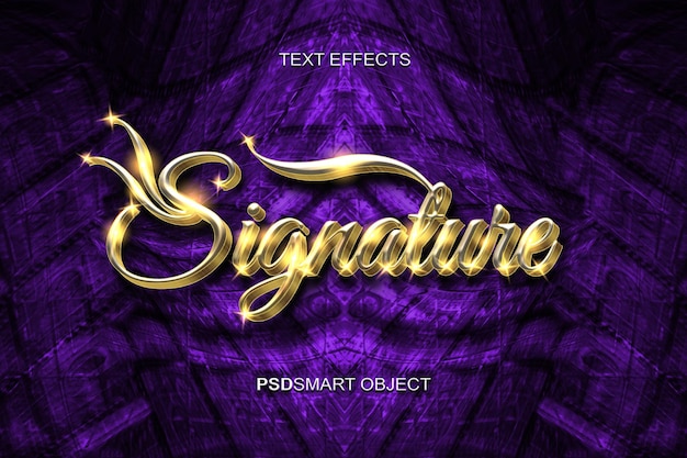 PSD luxury signature gold 3d text style mockup