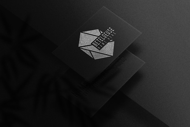 PSD luxury silver embossed business card prespective view mockup