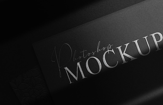 Luxury silver embossed logo mockup black card stack prespective