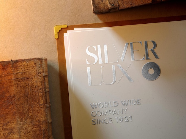 Luxury silver logo on vintage paper mockup