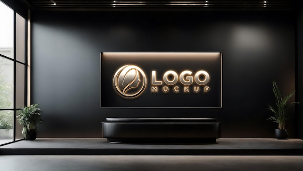 Luxury silver metallic light neon logo mockup