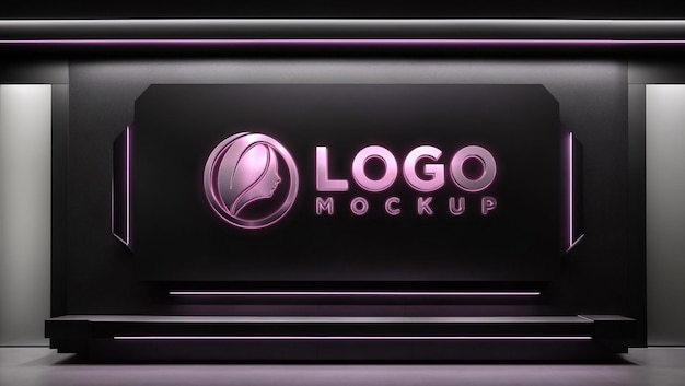 PSD l'argento di lusso metallico rosa chiaro neon logo mockup