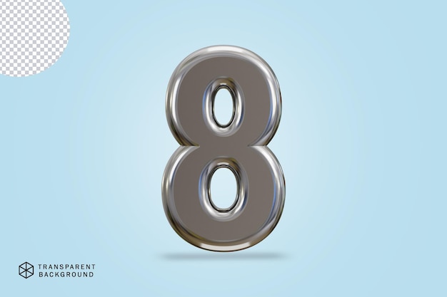 luxury silver number 8 typography 3d render