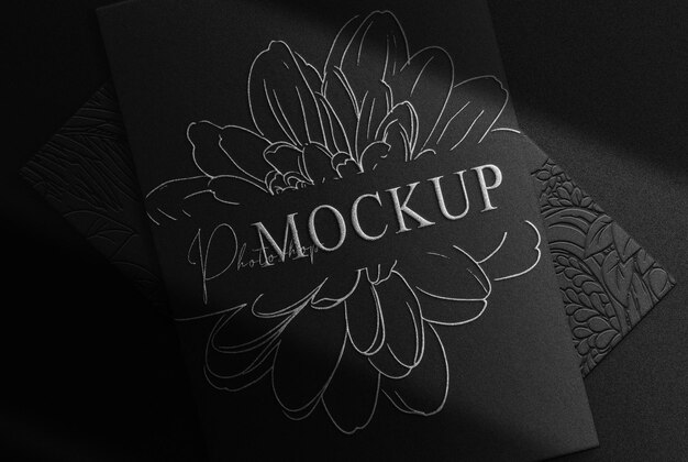 Luxury silver paper embossed top view mockup