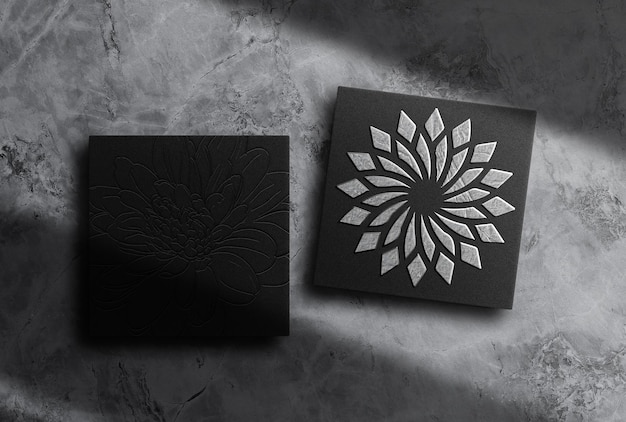 luxury silver plate embossed boxes mockup