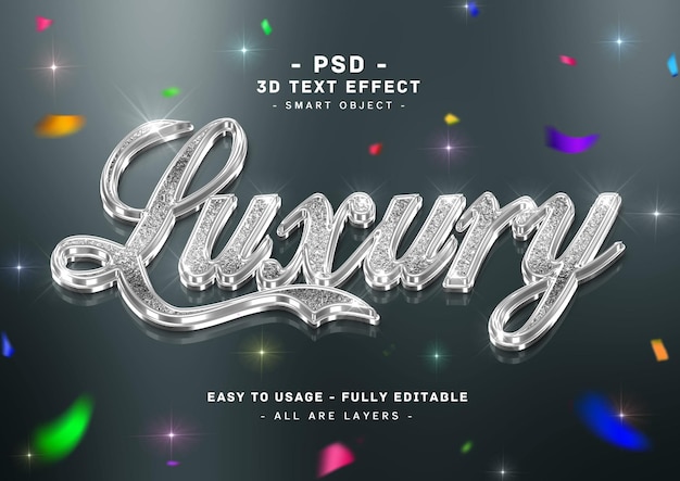 PSD luxury silver text effect 3d glitter mirror style