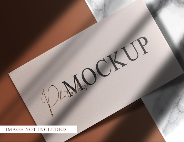 Luxury single business card top view mockup with marble podium