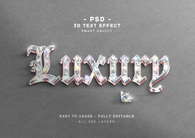 Luxury text effect 3d rose diamond style