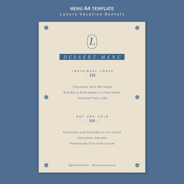 Luxury vacation rentals menu design template