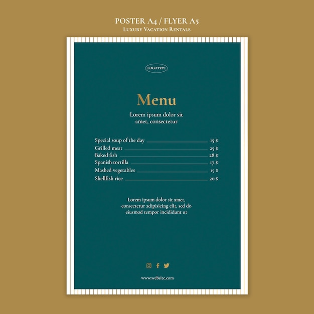 Luxury vacation rentals menu template