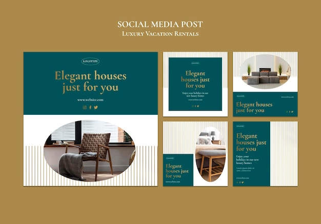 PSD luxury vacation rentals social media post template