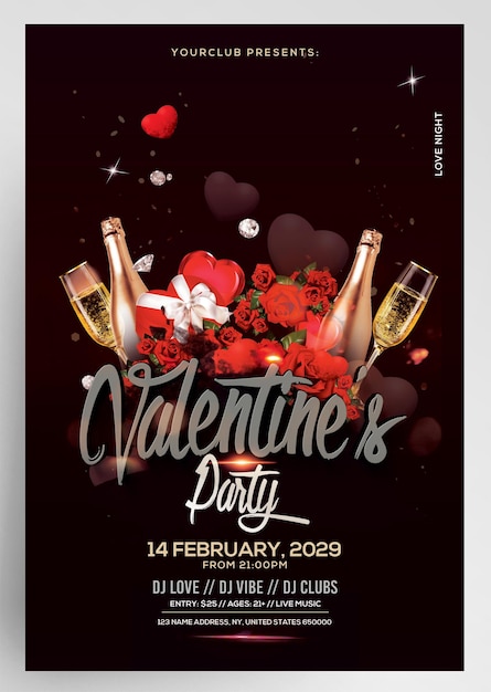 Luxury valentines day event party flyer invitation template