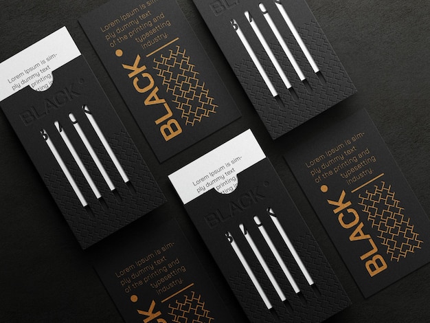 Luxury vertical business card mockup with letterpress effect