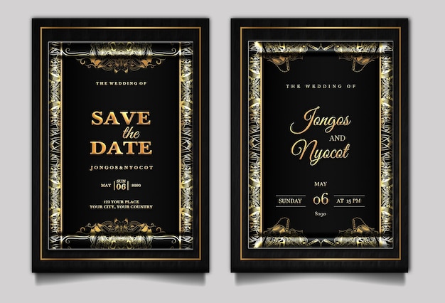 Luxury vintage wedding invitation set mockup