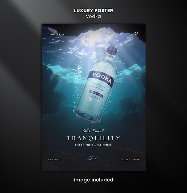 Design mockup di poster di vodka di lusso