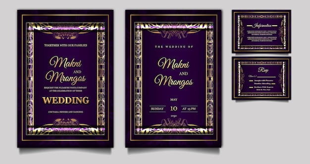 PSD luxury wedding elegant floral invitation card set mockup